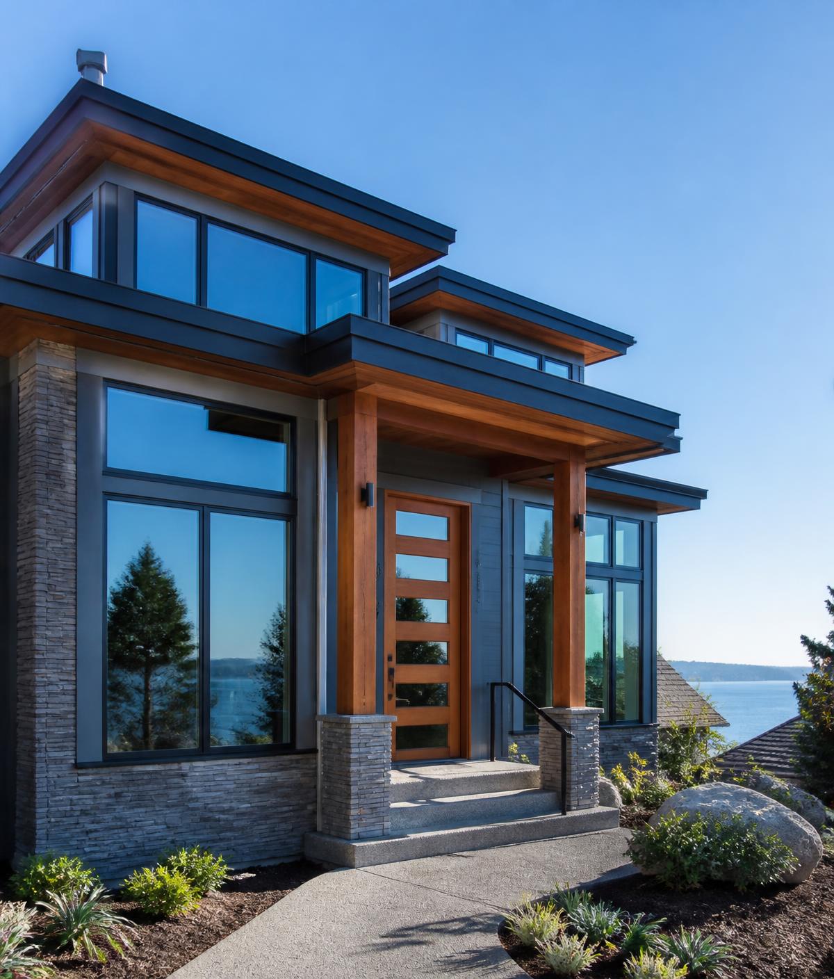 Freshly cleaned windows on a modern Victoria BC home exterior